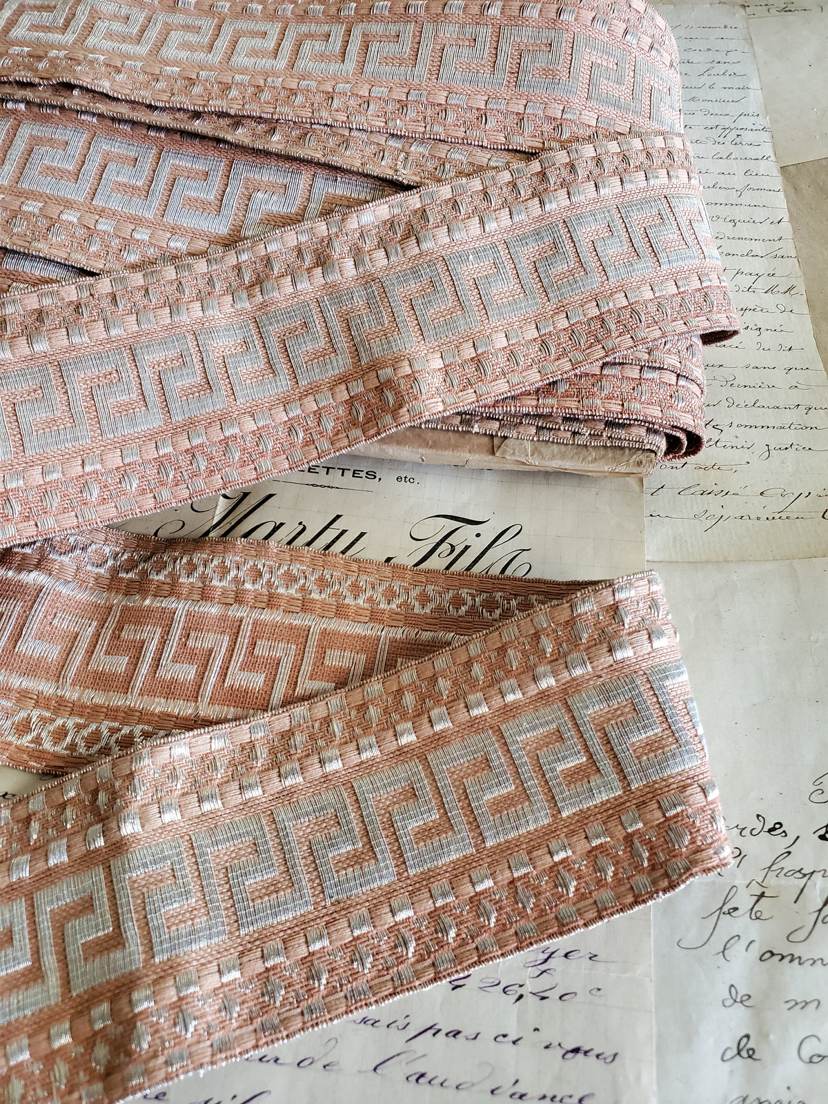 Wide Antique Metallic Greek Key Trim in 3 colors