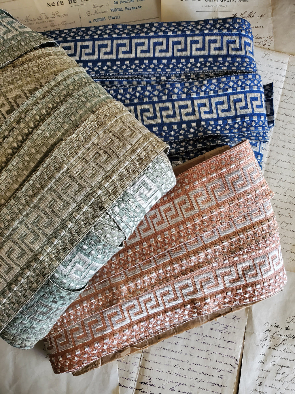 Wide Antique Metallic Greek Key Trim in 3 colors