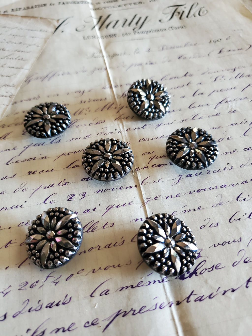 1940's Black & Gunmetal Buttons - set of 6