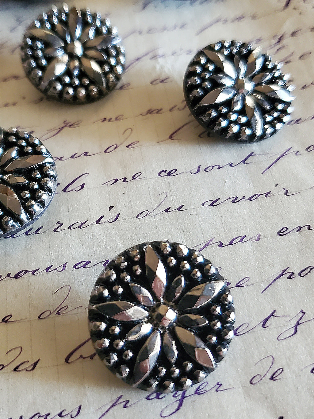 1940's Black & Gunmetal Buttons - set of 6