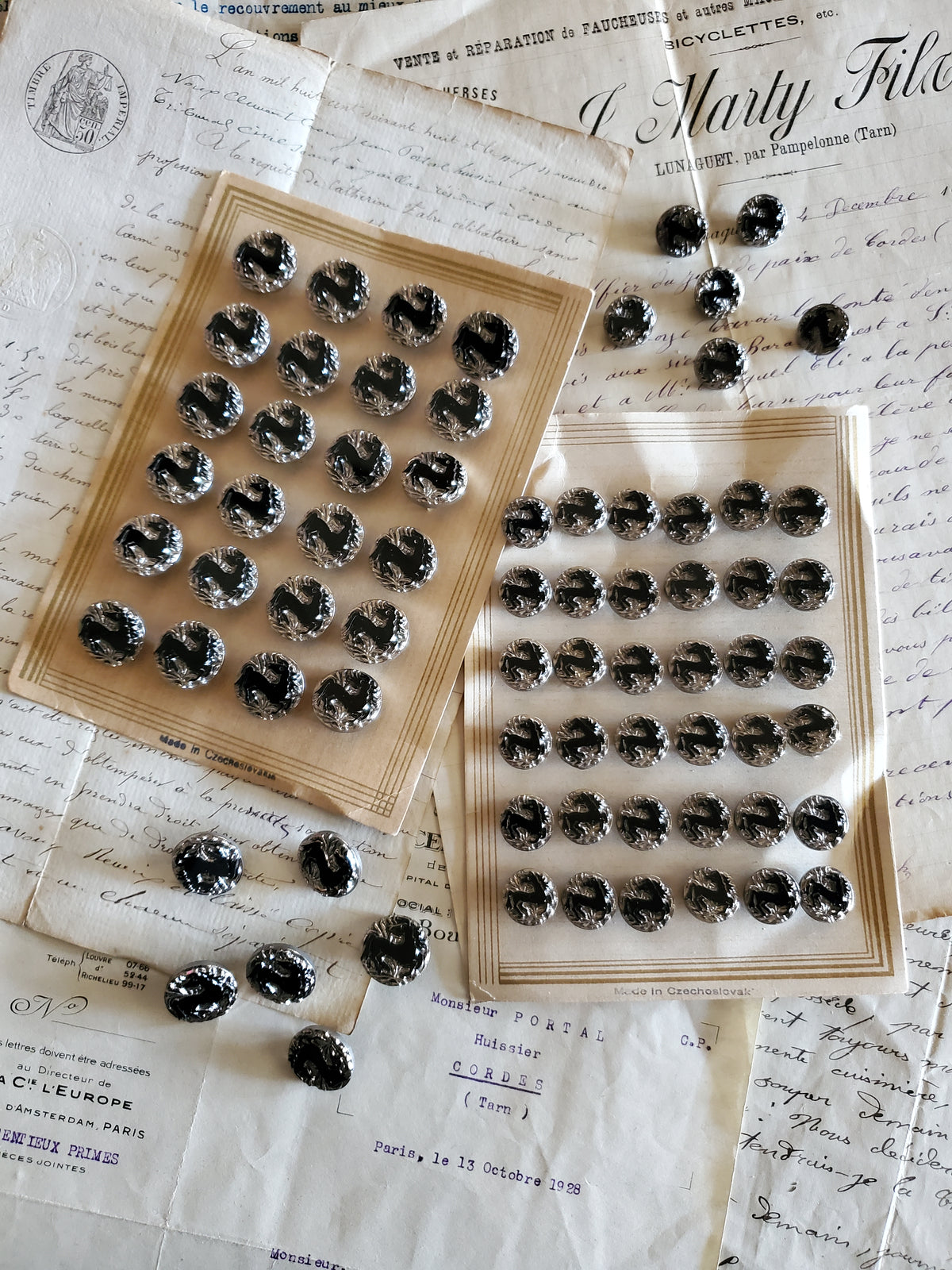 Vintage Czech Black Glass Hose Buttons - 2 sizes