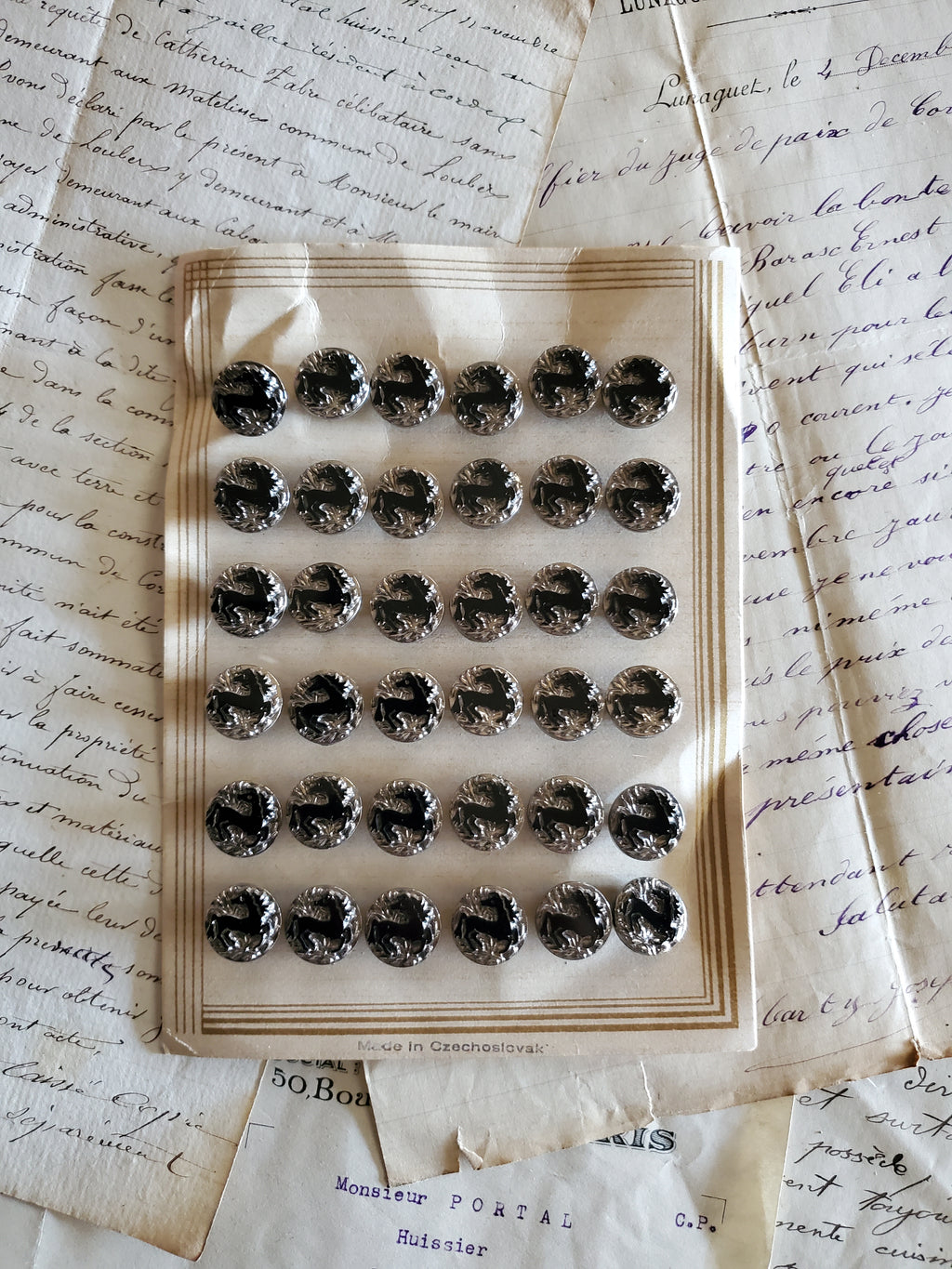 Vintage Czech Black Glass Hose Buttons - 2 sizes