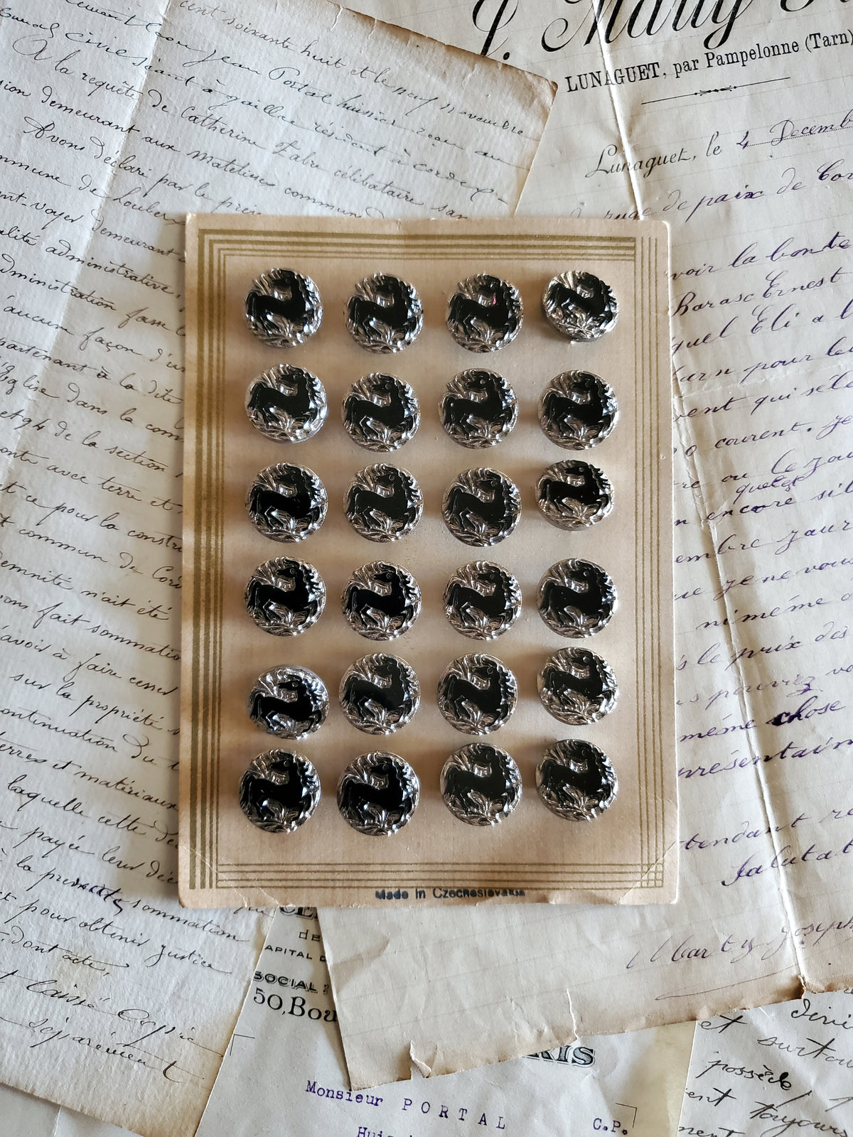 Vintage Czech Black Glass Hose Buttons - 2 sizes