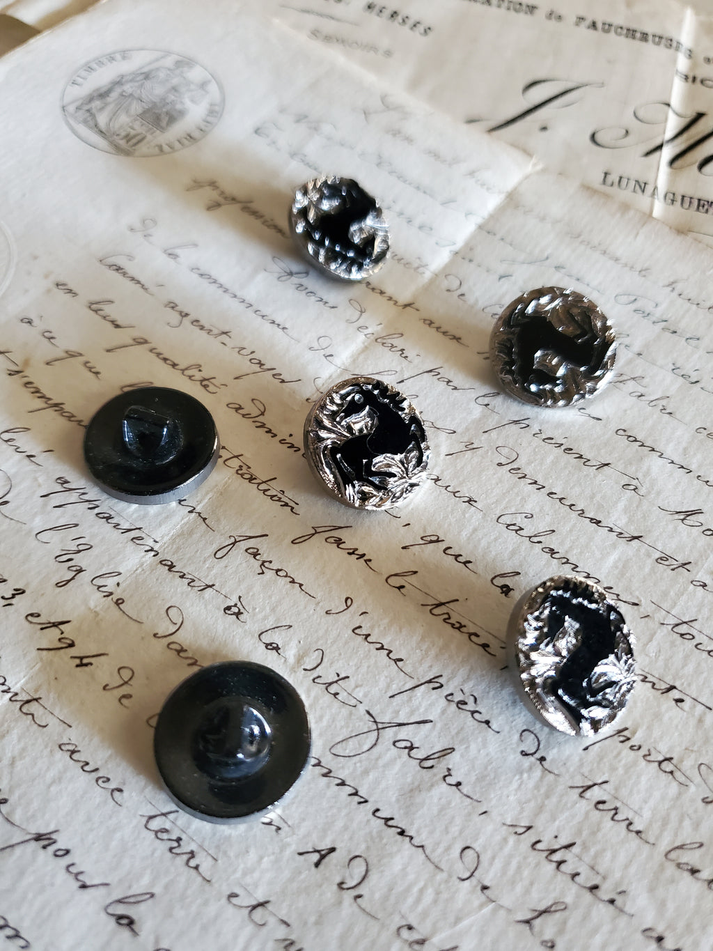Vintage Czech Black Glass Hose Buttons - 2 sizes