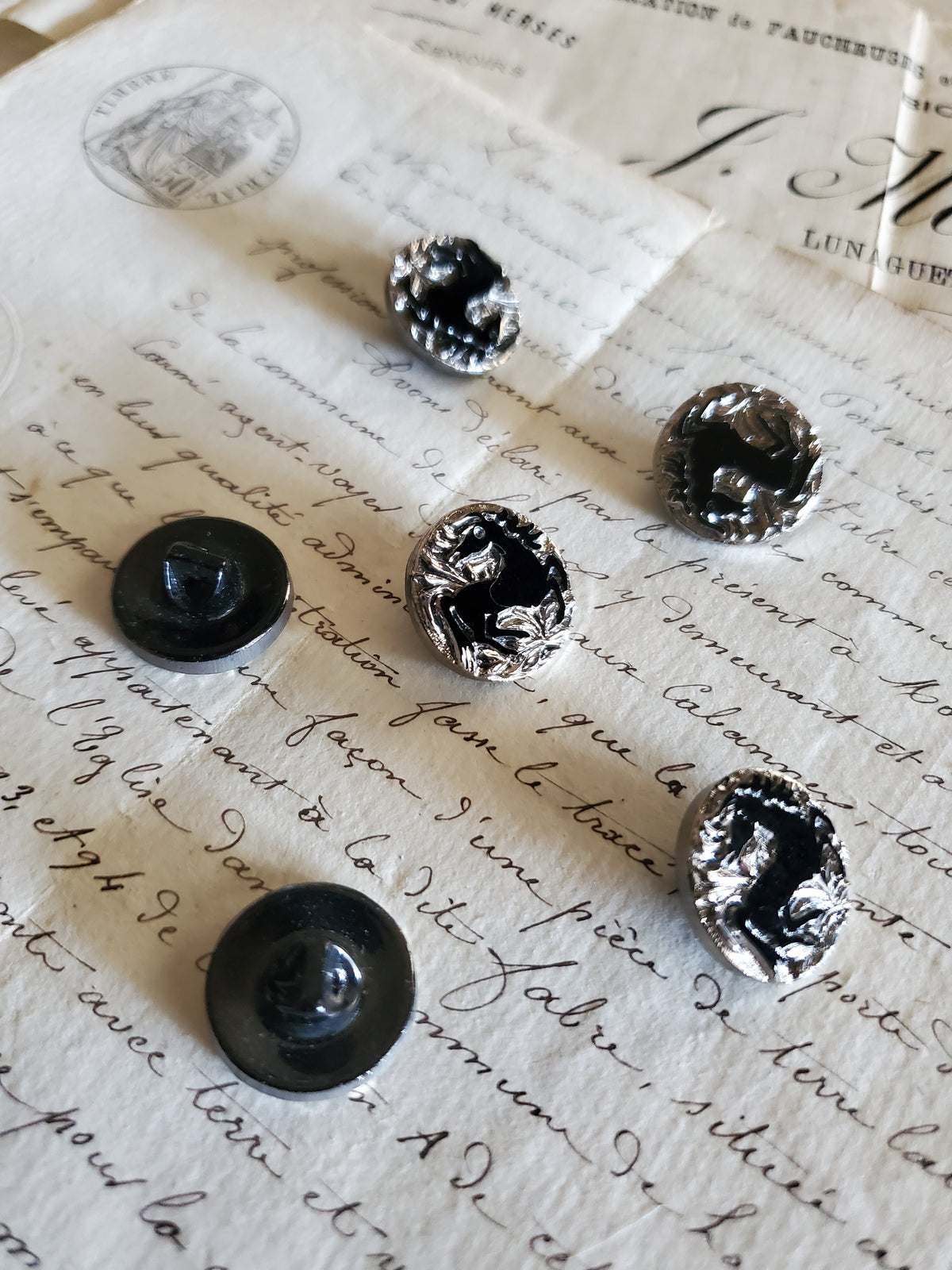Vintage Czech Black Glass Hose Buttons - 2 sizes