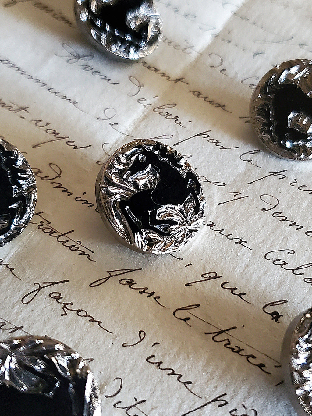 Vintage Czech Black Glass Hose Buttons - 2 sizes