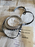 Black with Silver Metal Thread Squares Silk Ribbon