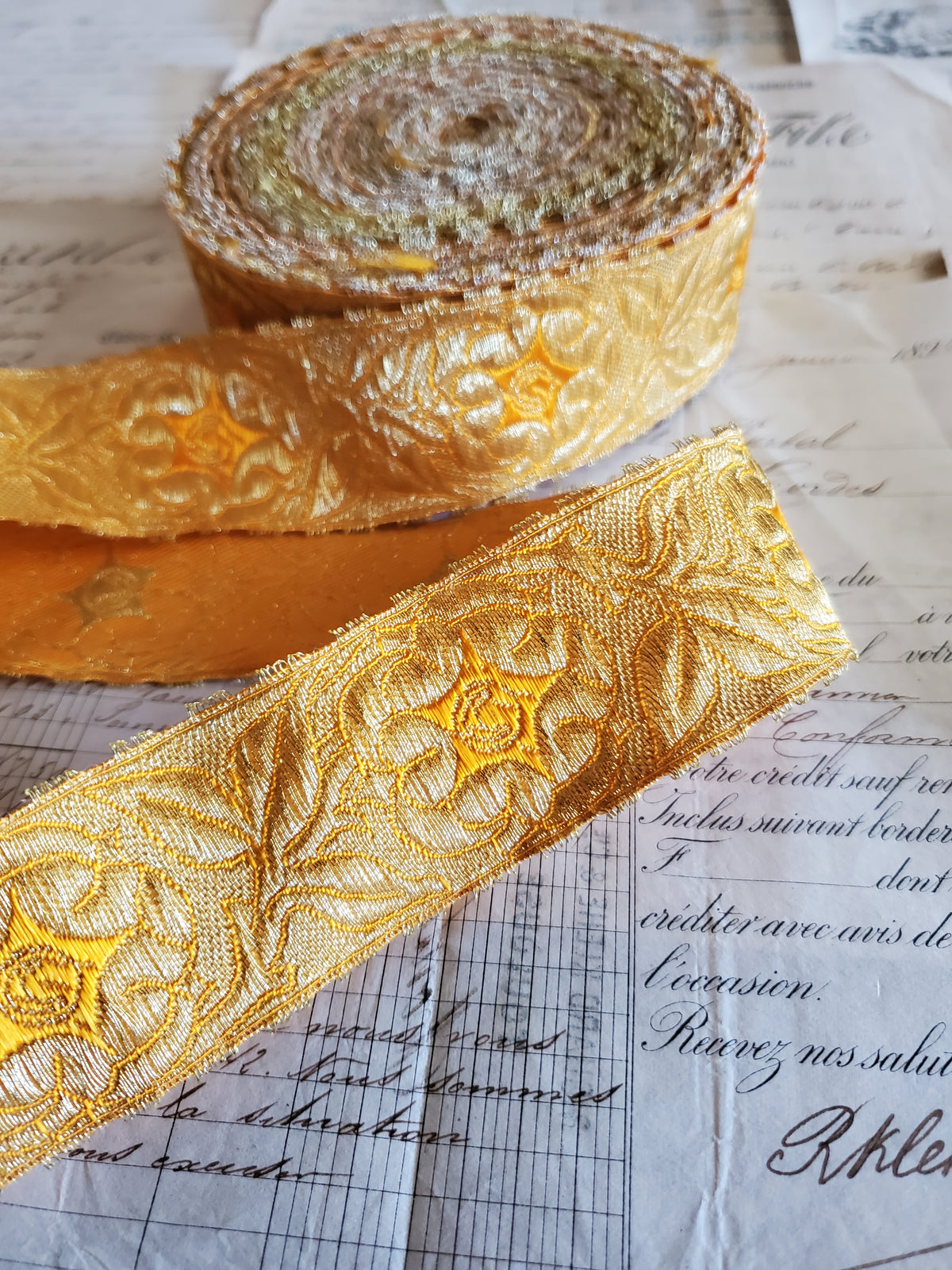 Vintage Ecclesiastic Gold Satin Rose Floral Trim