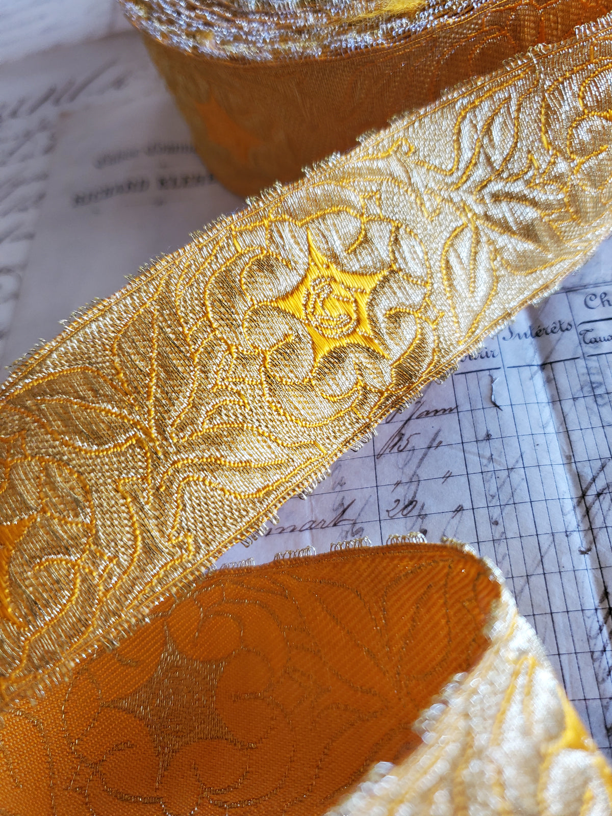 Vintage Ecclesiastic Gold Satin Rose Floral Trim