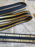 Antique Silk Black Military Lace with 2 Gold Thread Stripes