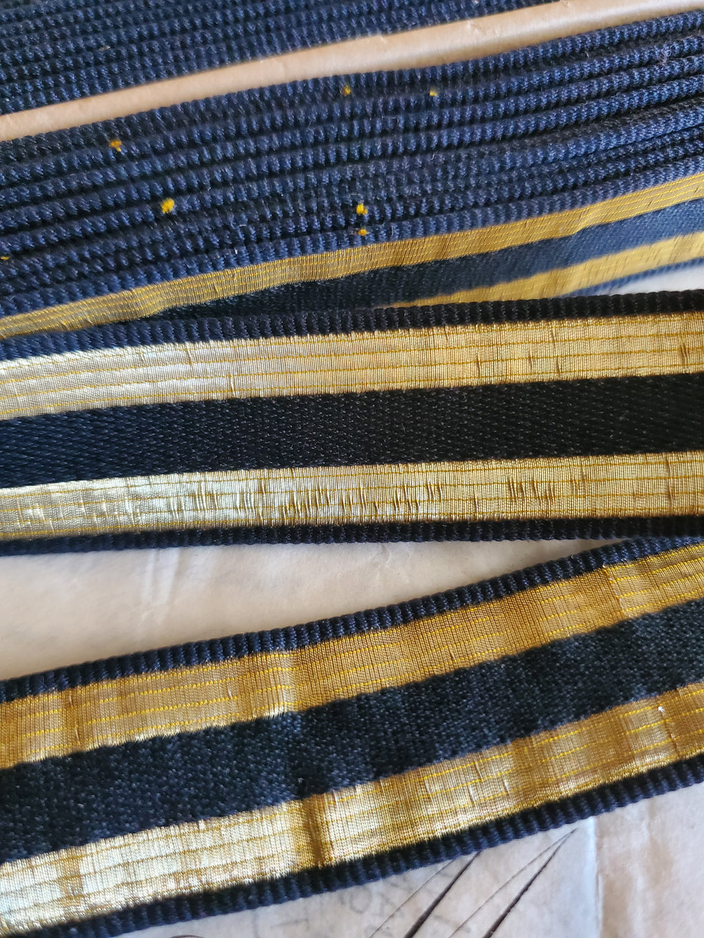Antique Silk Black Military Lace with 2 Gold Thread Stripes