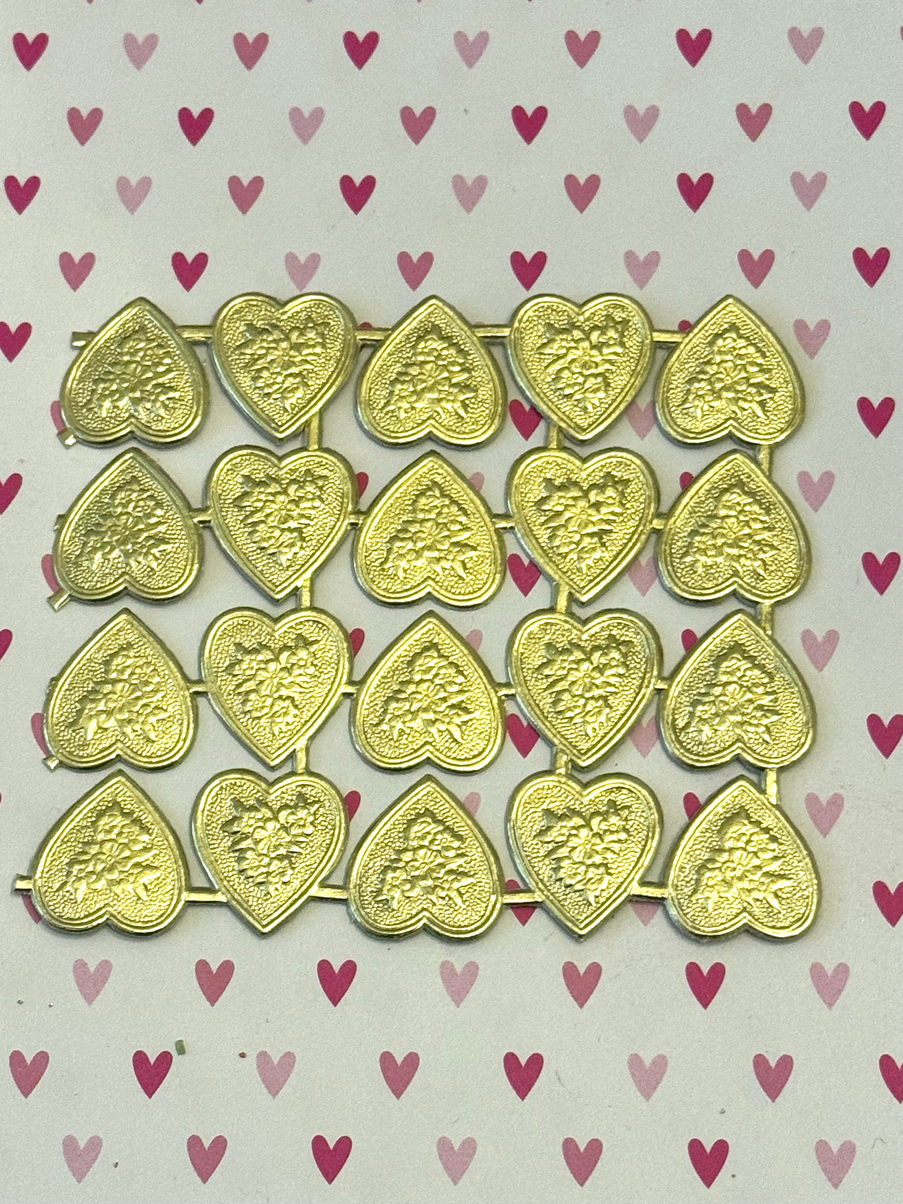 Gold Dresden Valentine Hearts W/Flowers