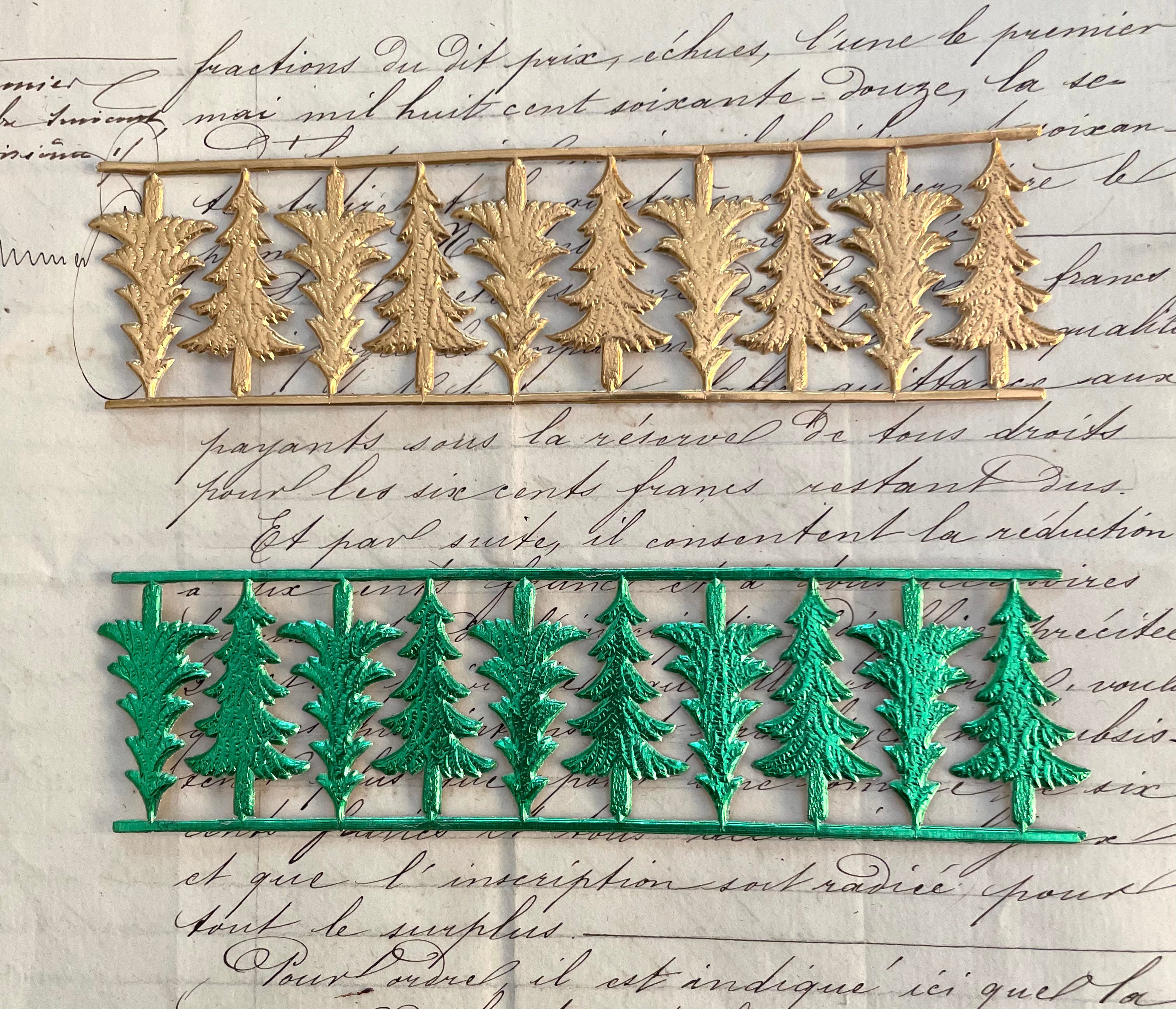 Gold & Green Dresden Xmas Tree Scrap 10 pcs