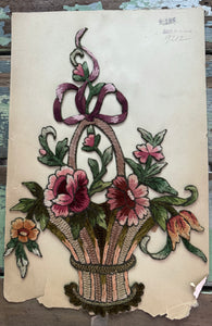 Exquisite Multi-Color French Chenille Basket of Flowers Applique