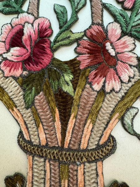 Exquisite Multi-Color French Chenille Basket of Flowers Applique