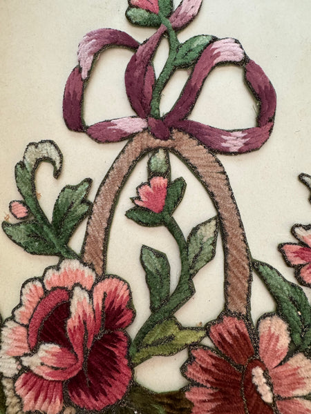 Exquisite Multi-Color French Chenille Basket of Flowers Applique