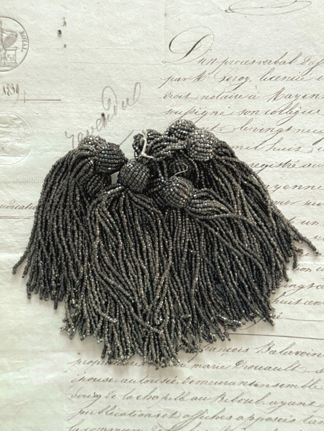 Vintage/Antique Art Deco Victorian Gunmetal Glass Beaded Tassel