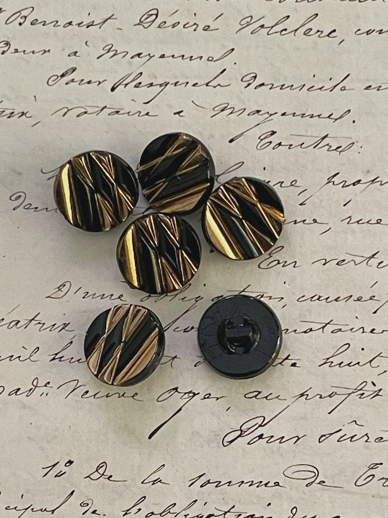 6 Vintage Art Deco Czech Glass Buttons