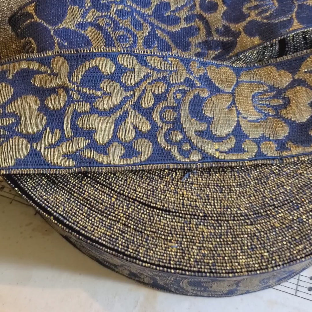Navy/Gold Floral Metallic Galloon Trim