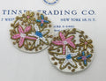 Gold Bullion Round Blue/Pink Applique Pair