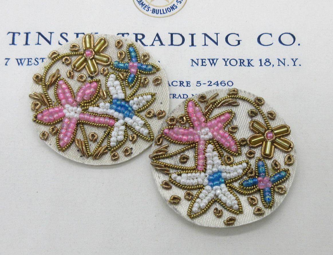 Gold Bullion Round Blue/Pink Applique Pair