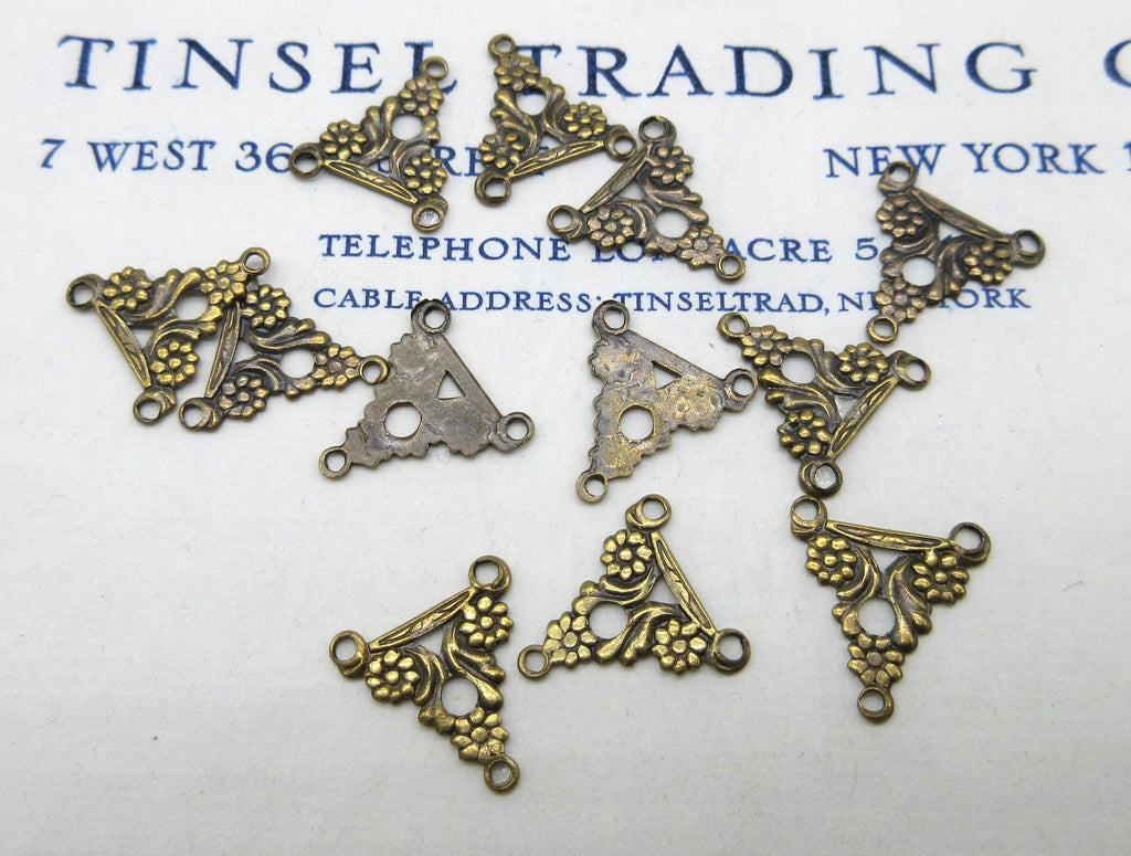 Gold and Silver Floral Triangle Stampings 12 Pcs