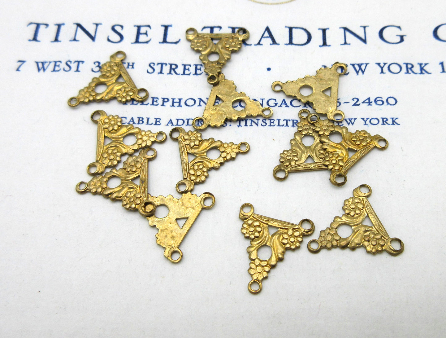 Gold and Silver Floral Triangle Stampings 12 Pcs