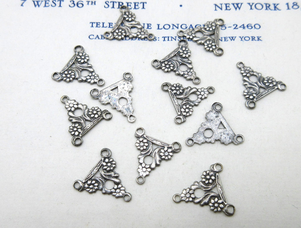 Gold and Silver Floral Triangle Stampings 12 Pcs
