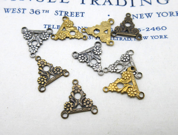 Gold and Silver Floral Triangle Stampings 12 Pcs