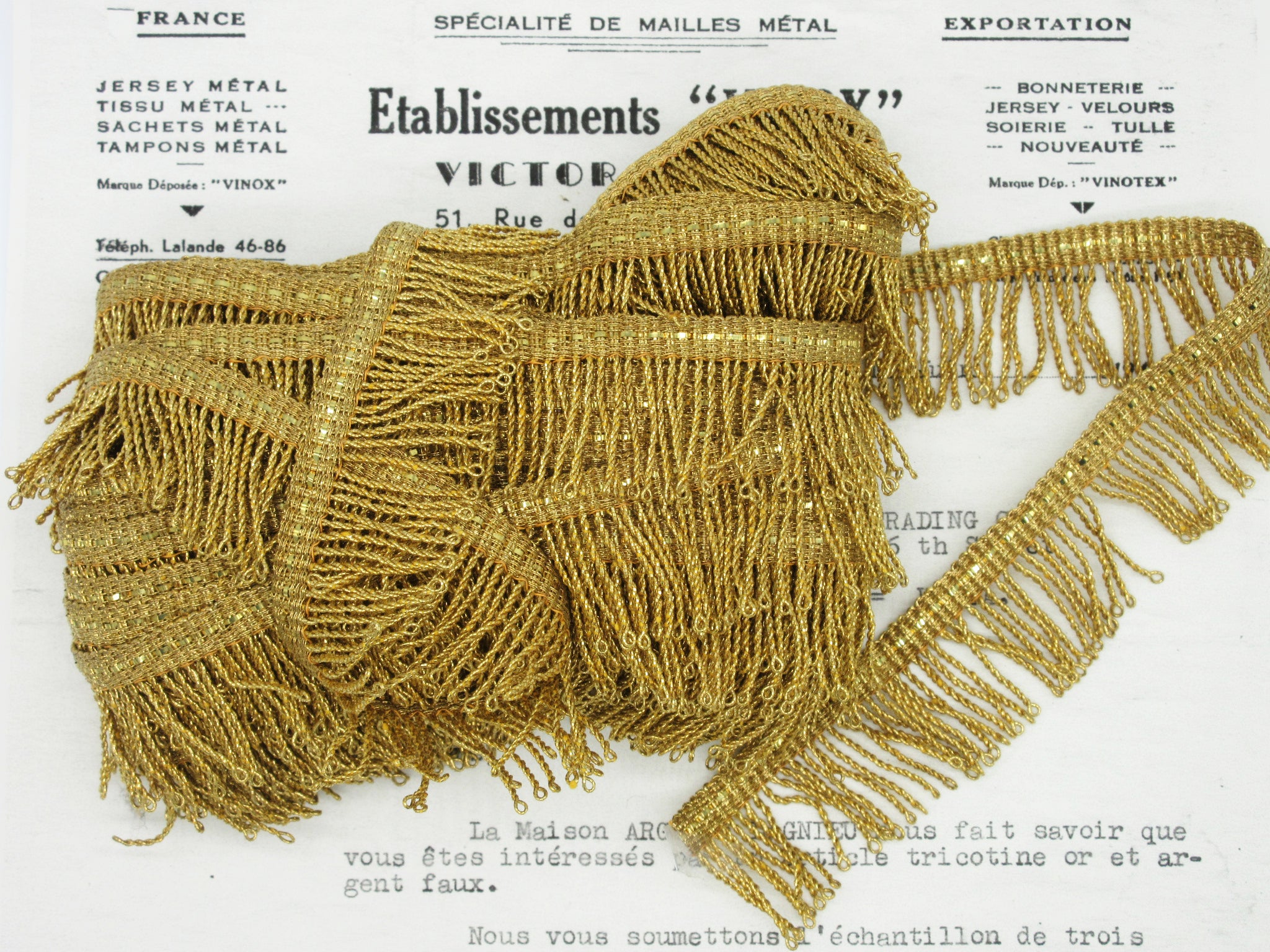 Gold  Metallic Twisted Thread Fringe 1 1/8"
