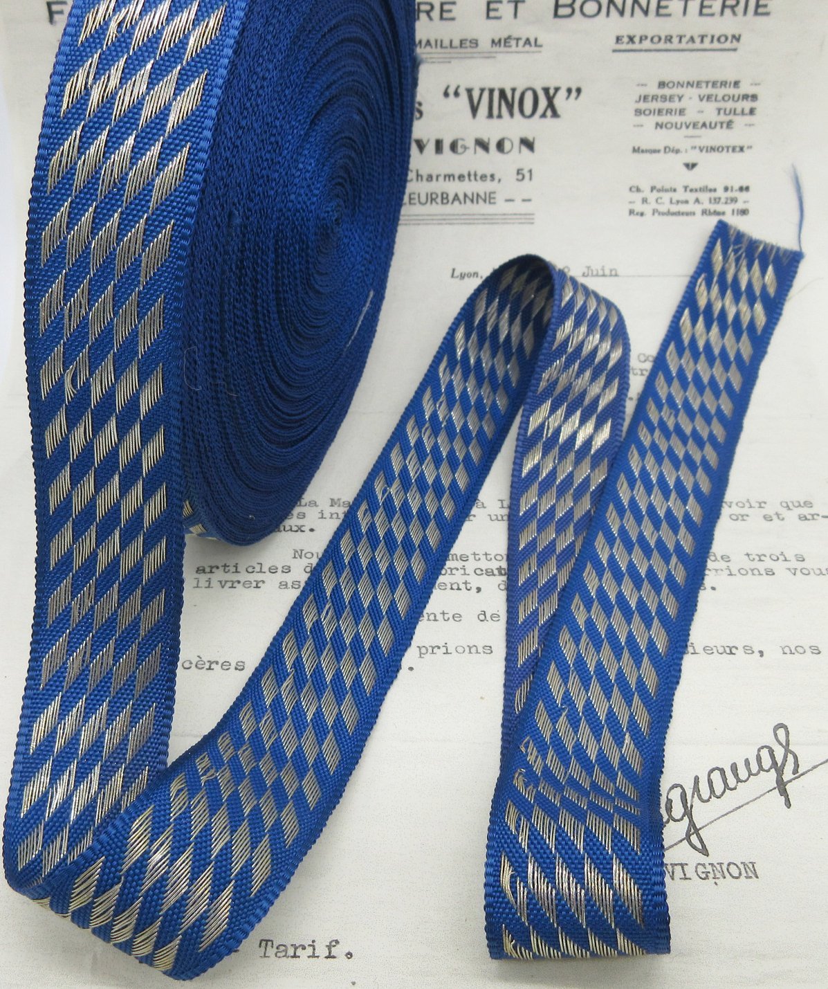 Blue/Silver Metallic Zig Zag Diamonds Tape  1"