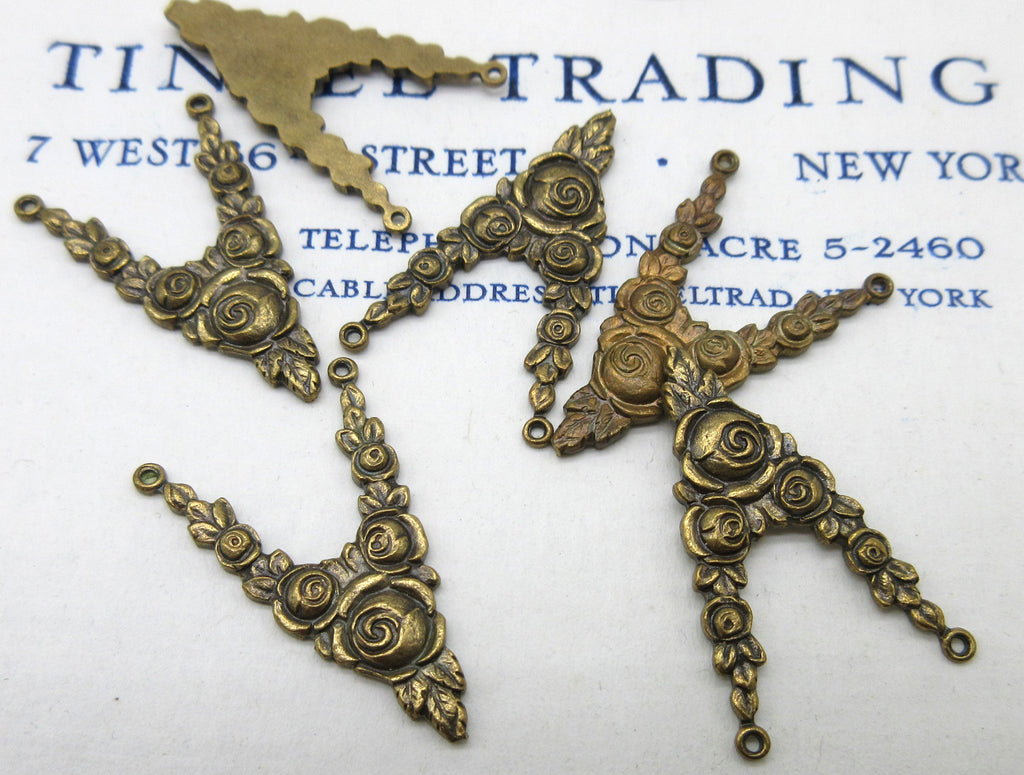 V Shape Floral Dark Gold Silver Stampings 6 Pcs