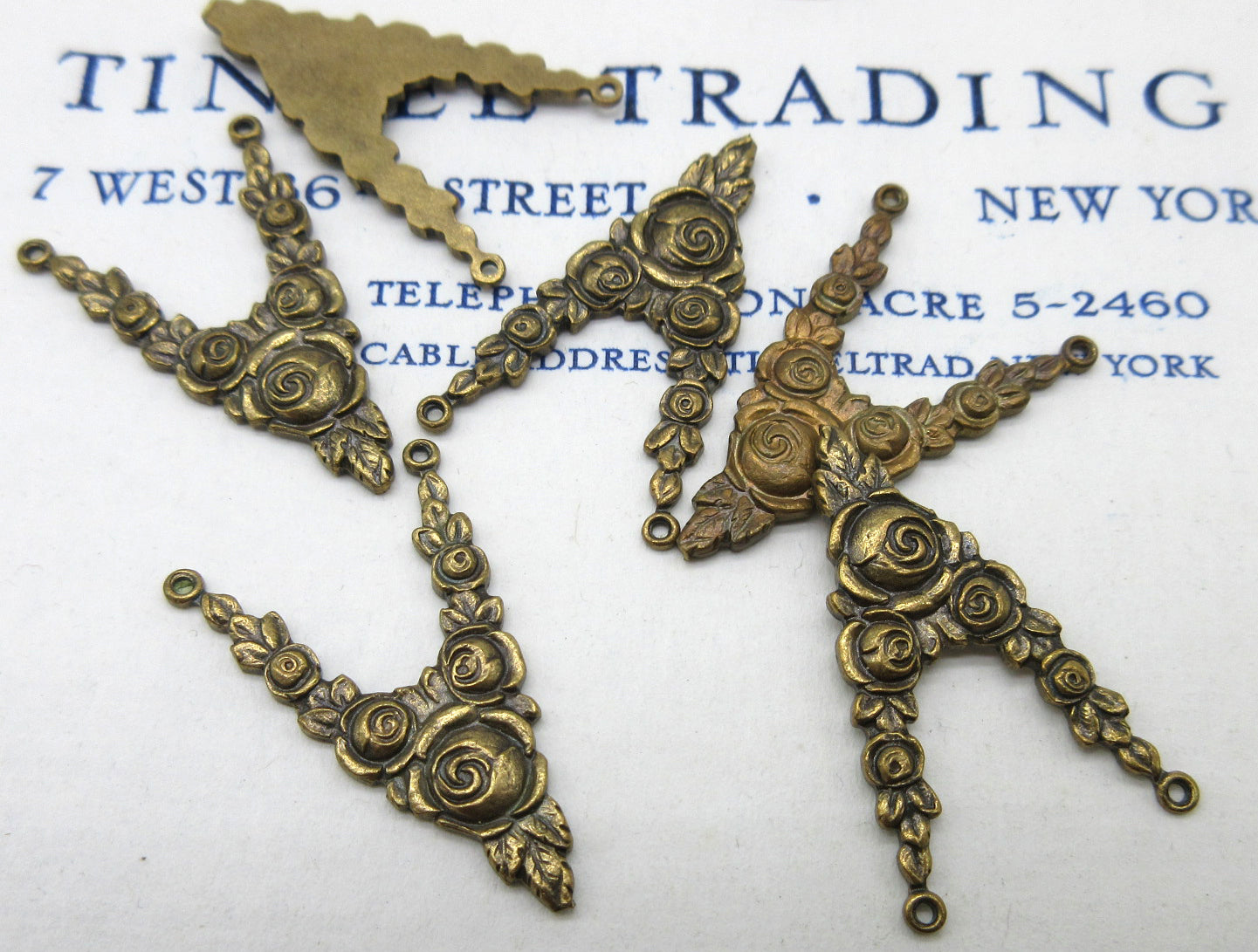 V Shape Floral Dark Gold Silver Stampings 6 Pcs