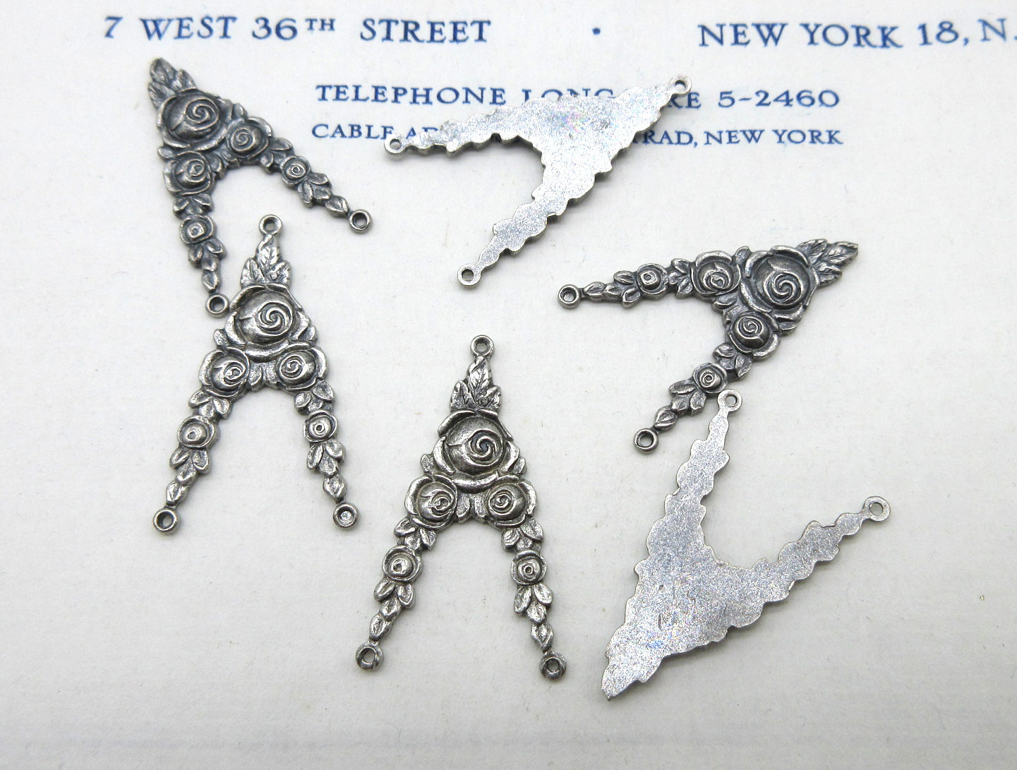 V Shape Floral Dark Gold Silver Stampings 6 Pcs