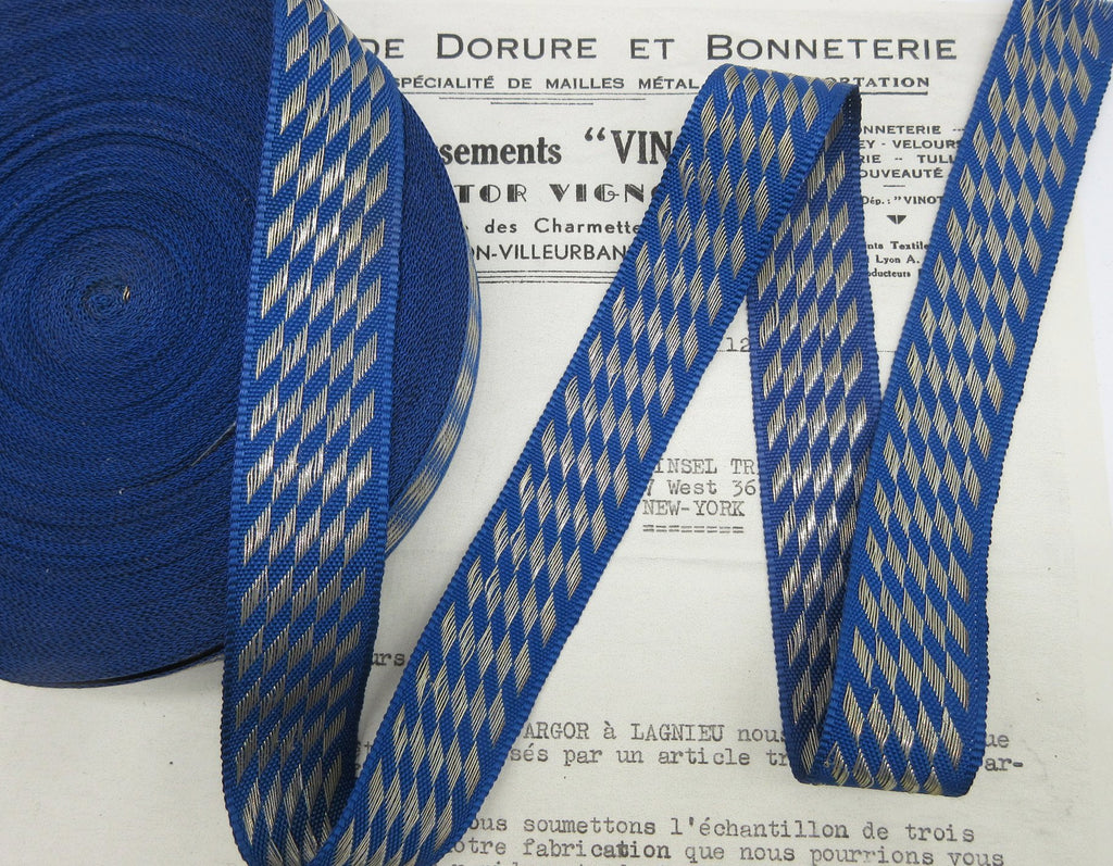 Blue/Silver Metallic Zig Zag Diamonds Tape  1"
