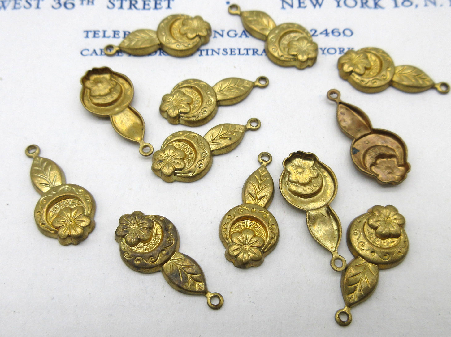 2 Shades of Gold Floral Stampings 12 Pcs