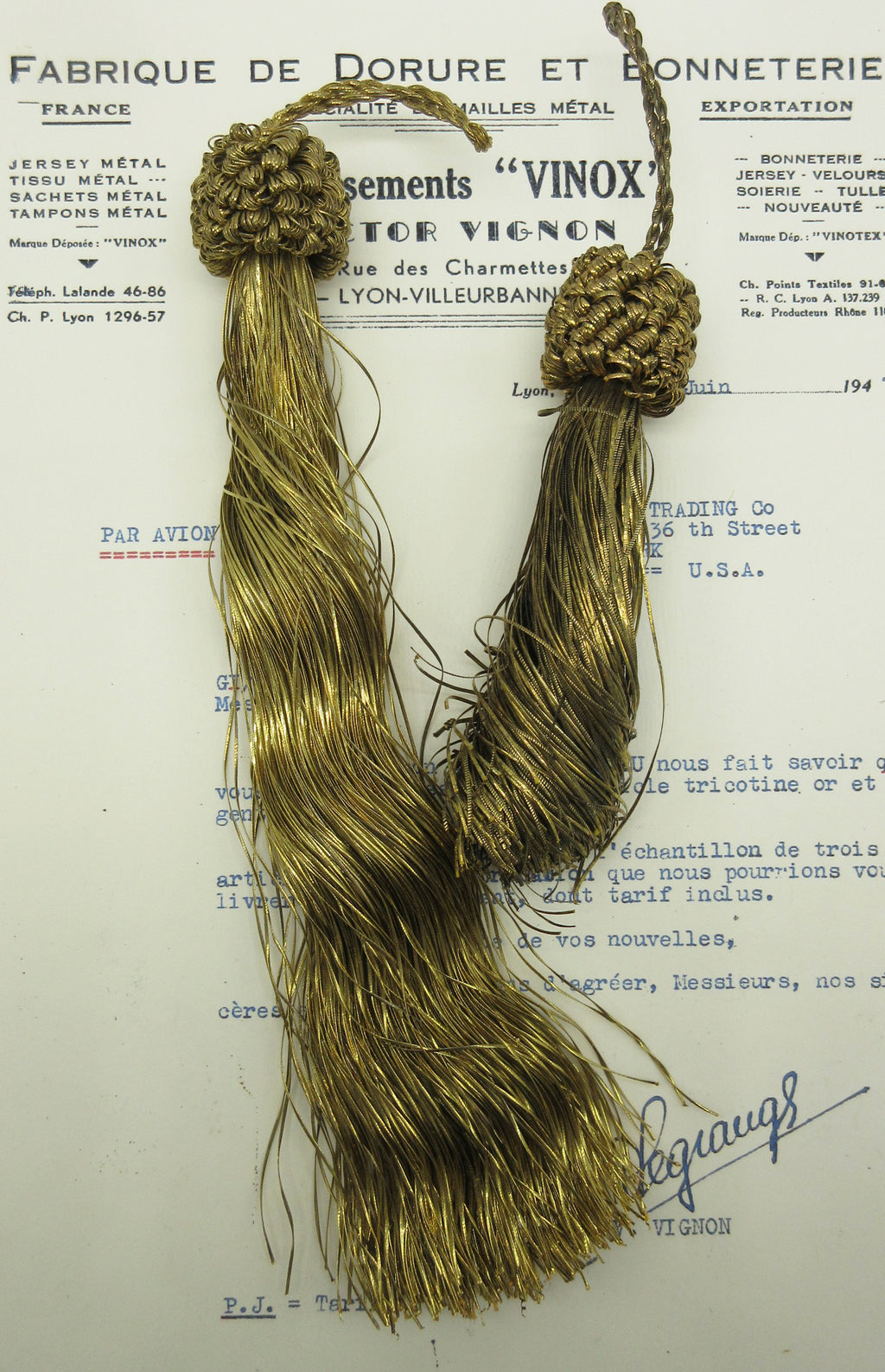 Gold Metallic Thread Tassels W/Ruffle Top 2 Sizes