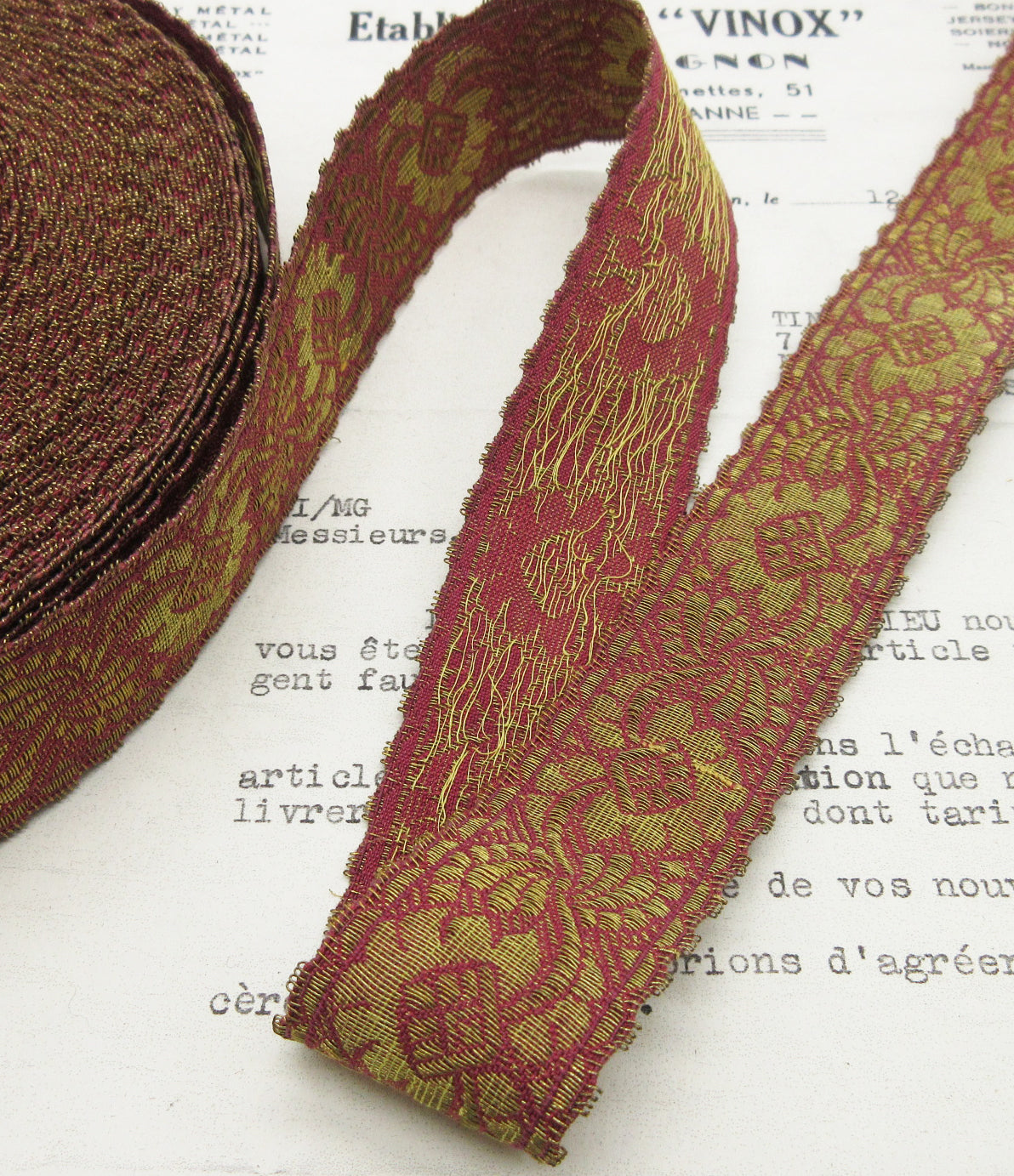 Deep Red/Gold Metallic Galloon Trim 1-1/4"