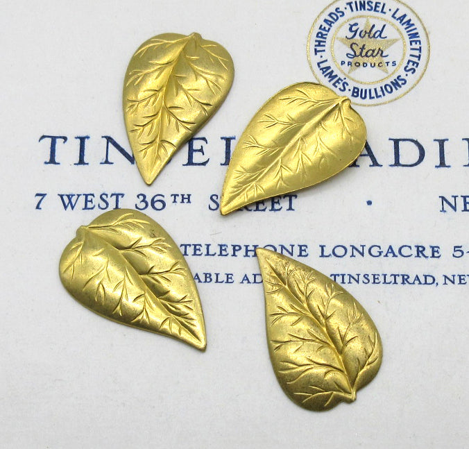 Gold Leaves W/Veins Stampings 4 Pcs
