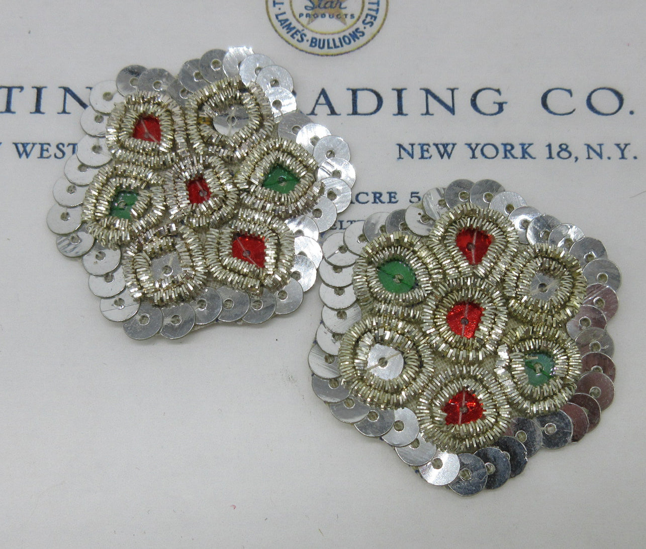Silver Bullion ,Sequin Applique Pair