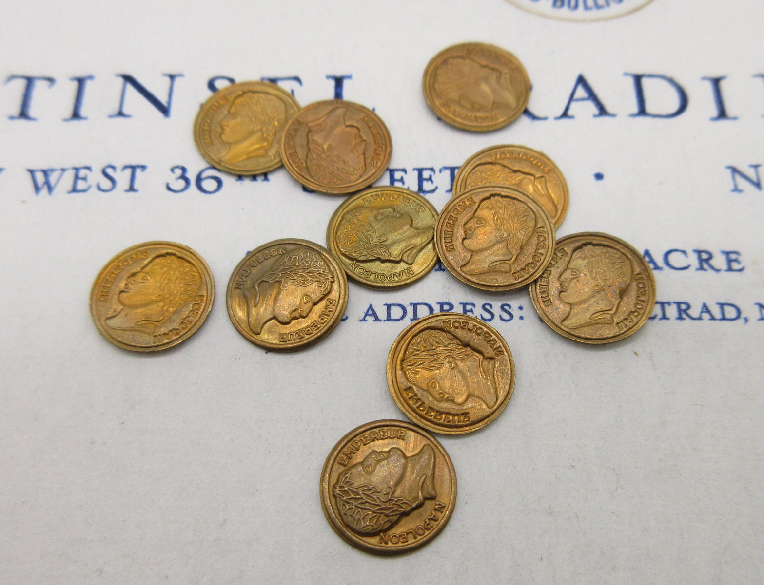 Tiny Gold Napoleon Coin Stampings 12 Pcs