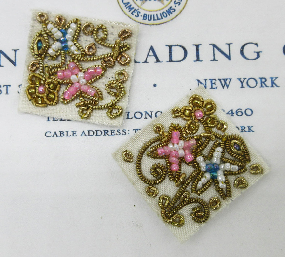 Pair Square Bullion/Bead Applique 1" x 1"