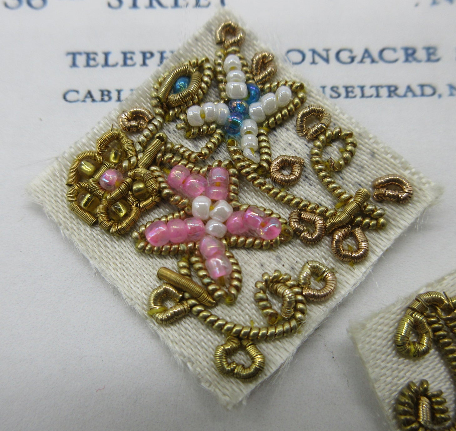 Pair Square Bullion/Bead Applique 1" x 1"