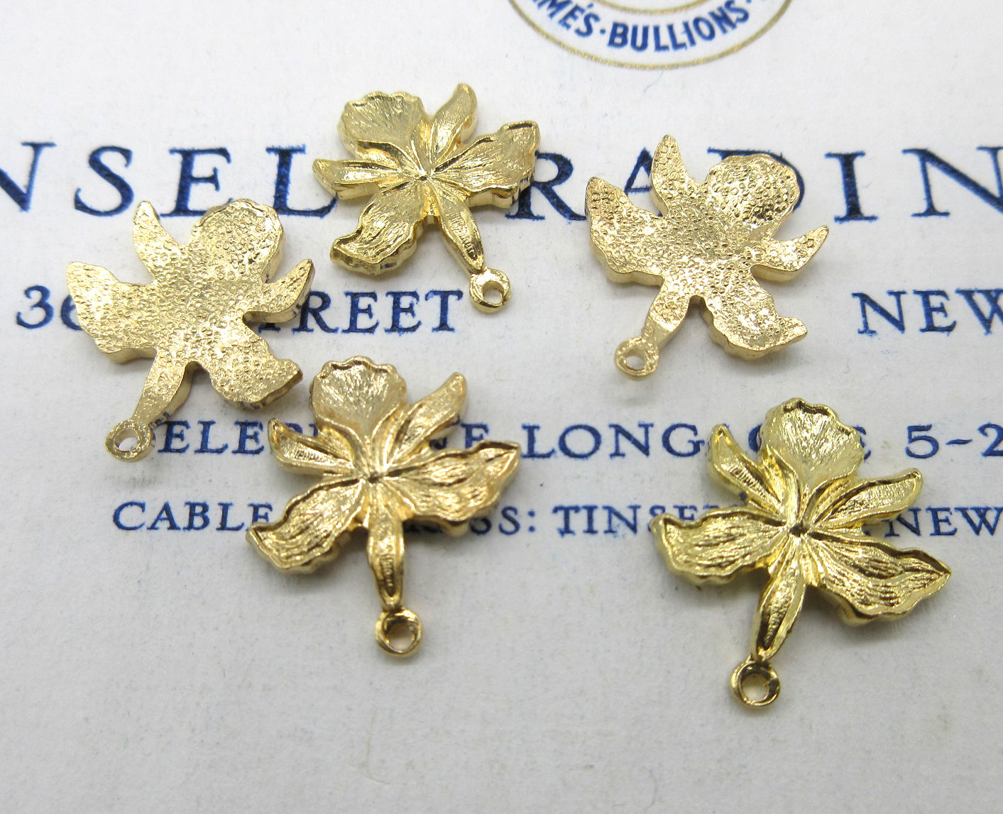 Gold Flower and Orchid Stampings 6 Pcs