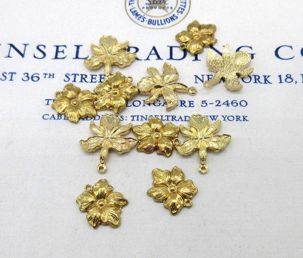 Gold Flower and Orchid Stampings 6 Pcs