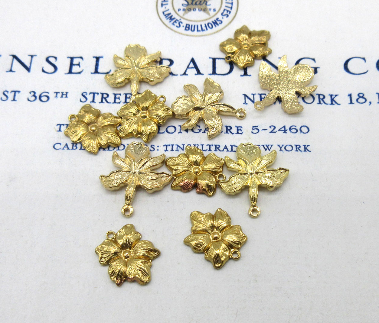 Gold Flower and Orchid Stampings 6 Pcs