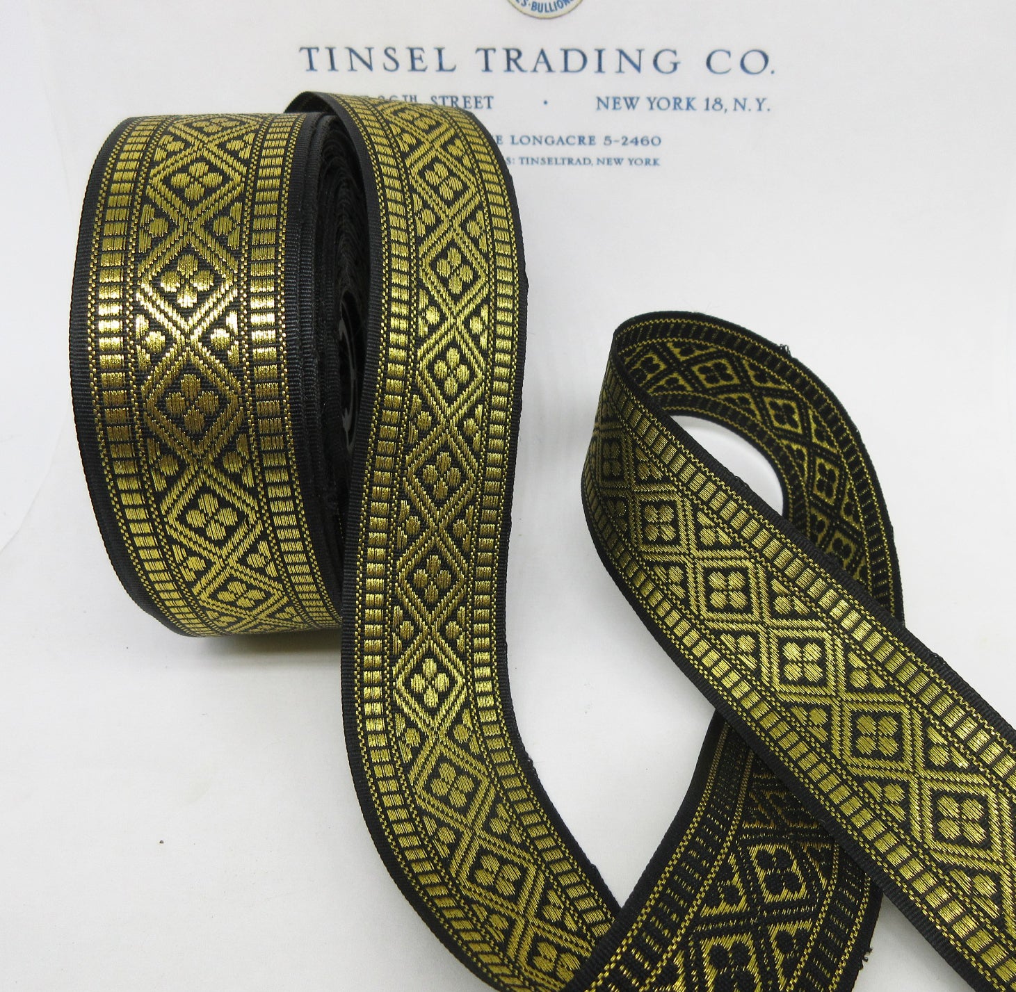 Gold Metallic on Black Background Trim 3 Yards