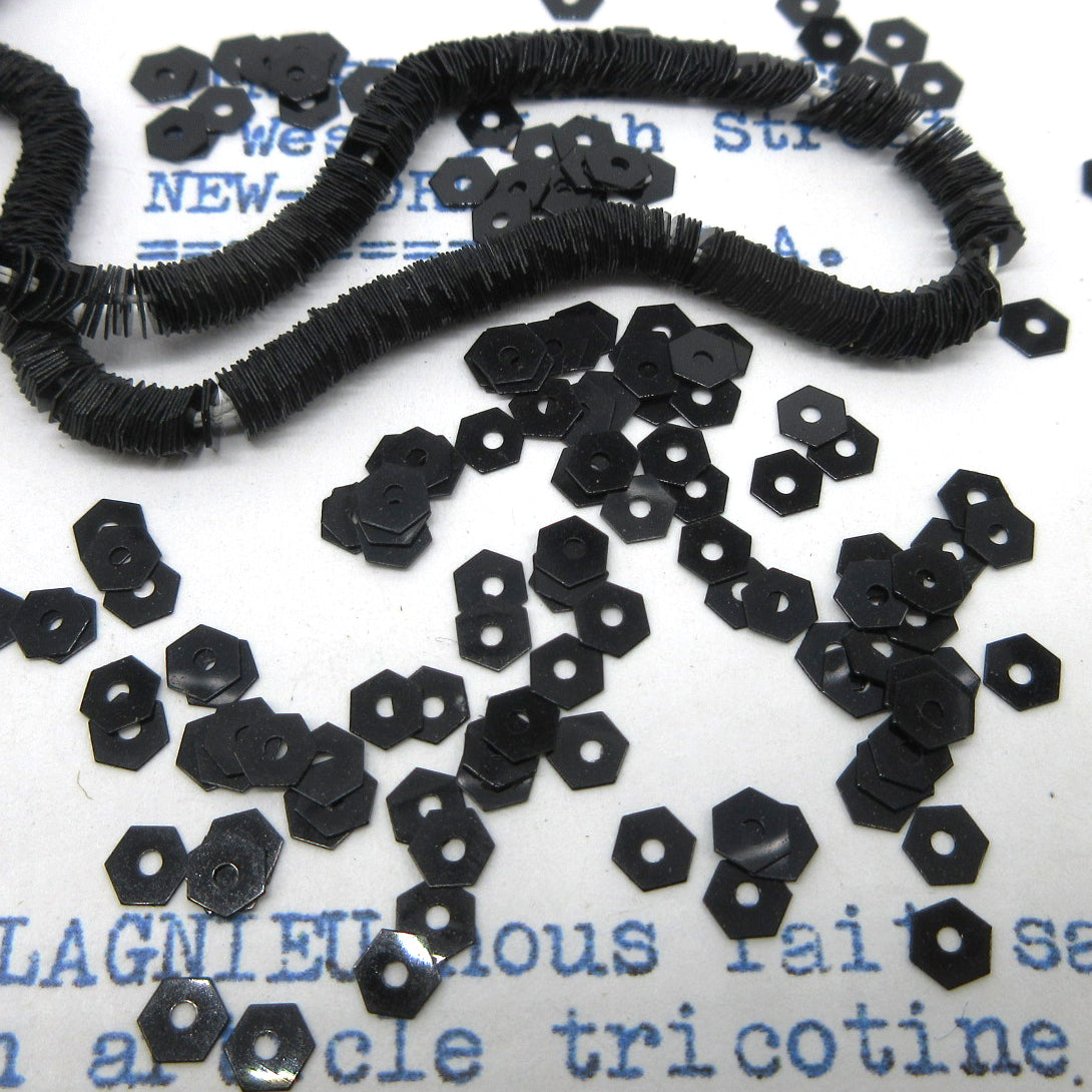 Black Hexagon Sequins 1 Strand 1000 Pieces