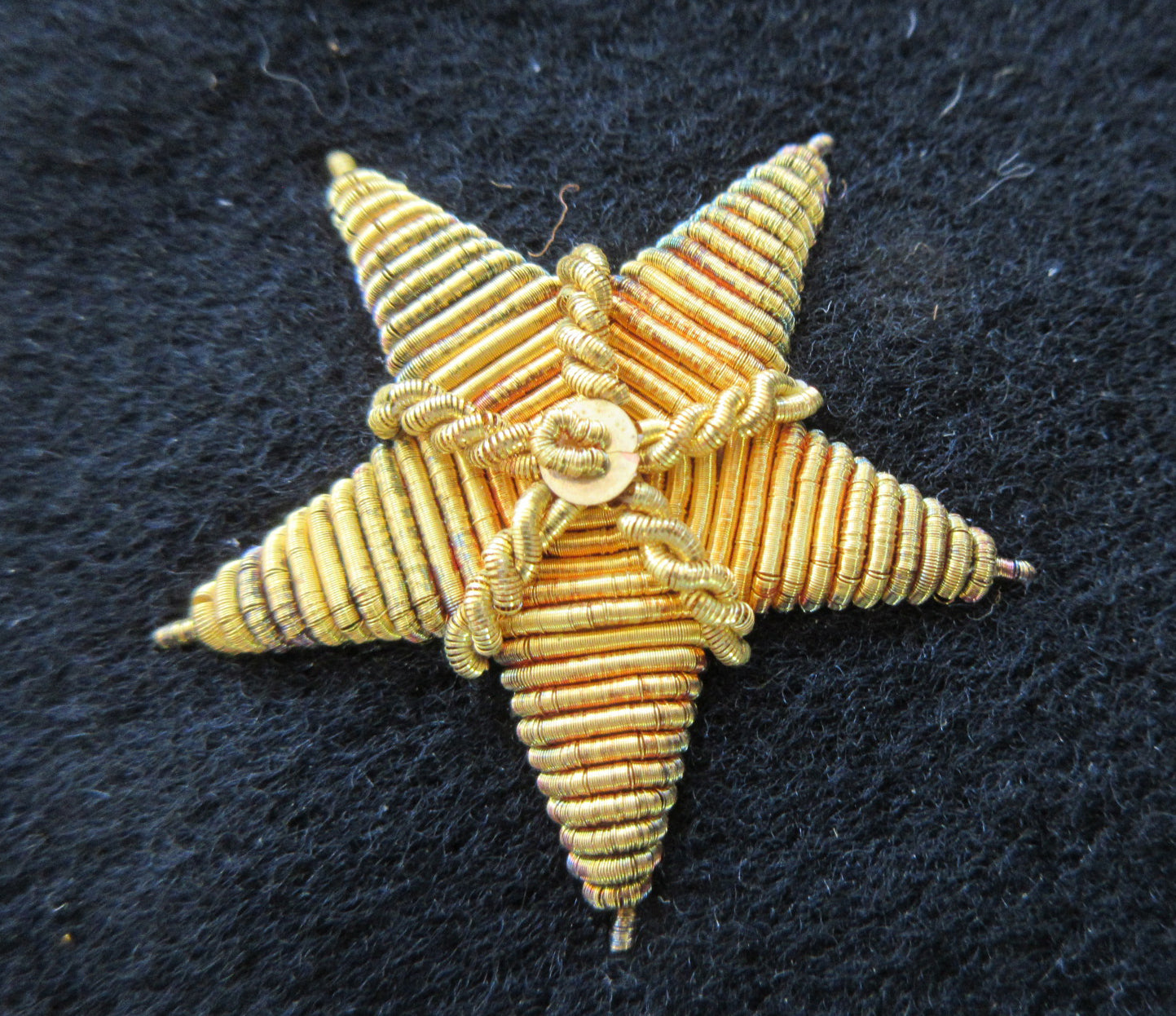 Gold Metallic Bullion Stars on Black Felt Pair