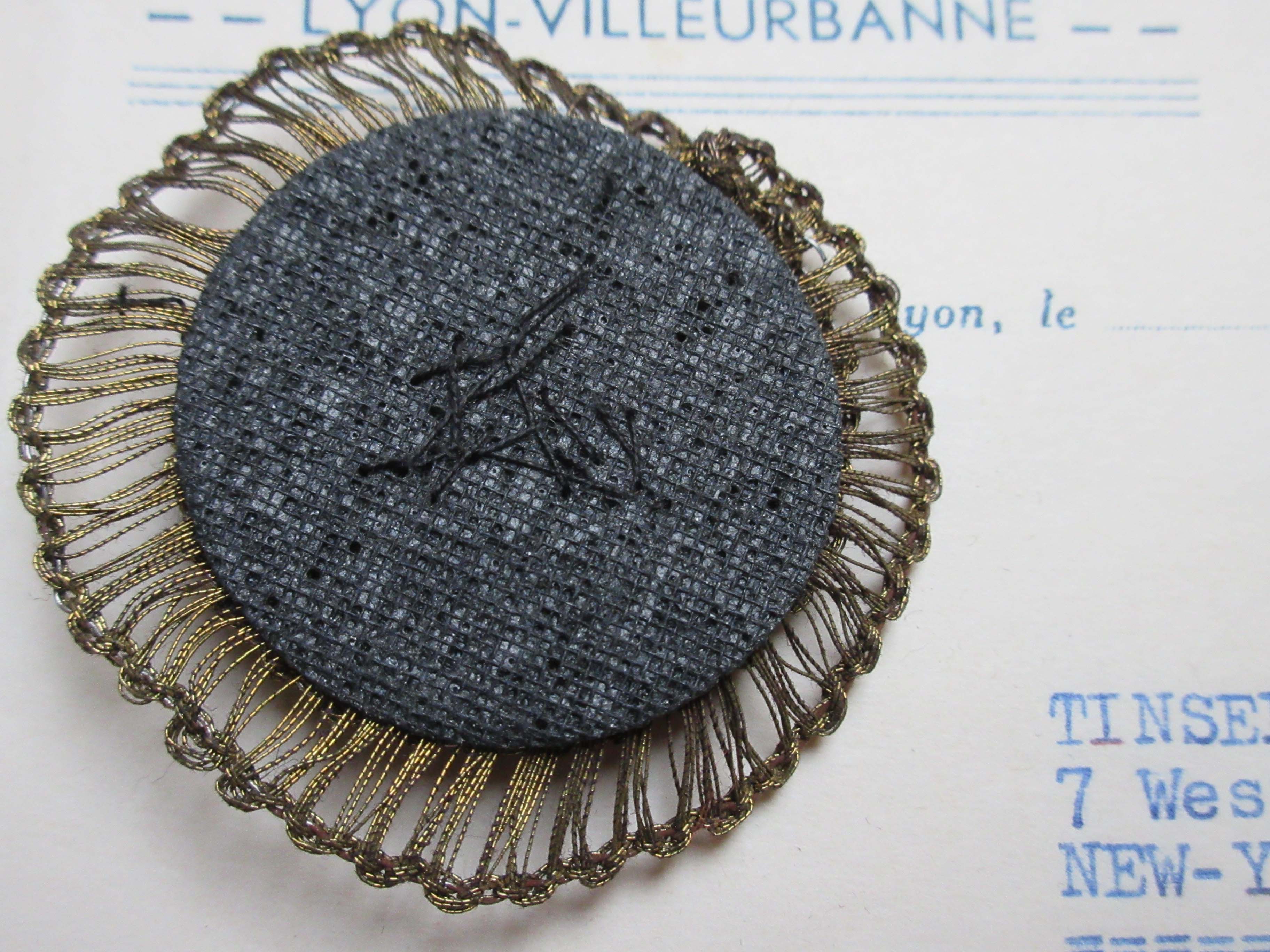 Dark Gold Rosette W/Blue Rosebud Applique